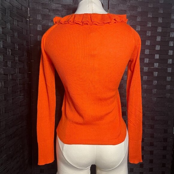 J.Crew Top Long Sleeve Blouse Ruffled neck Button up Very Soft Orange XS - Picture 4 of 9